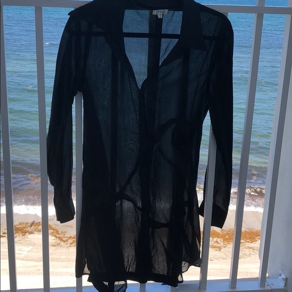 Tops - Sexy black long sleeve shirt/coverup tunic